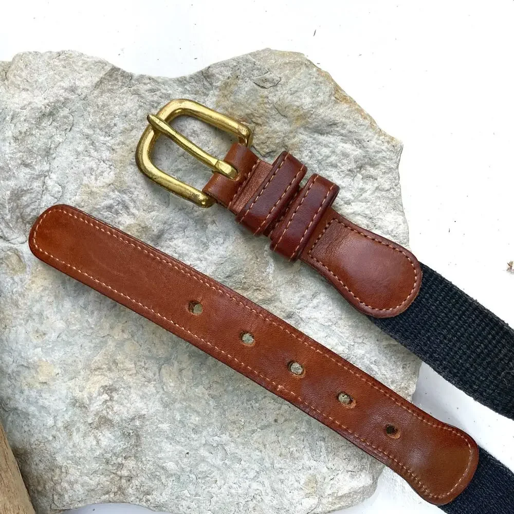 Vintage Coach Black Web Leather Belt Brass Buckle Mens Unisex Rugged Prep 3819